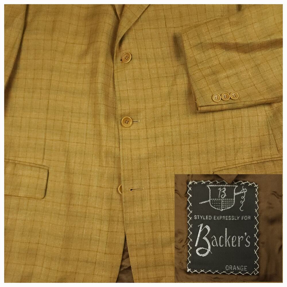 Ivy Style Silk Wool Linen Sport Coat Mens 44R Relaxed Fit Italy Windowpane Check